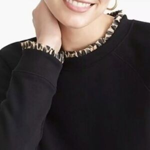 J. Crew Black Crew Neck Sweater with Animal Print Ruffle accents Size M